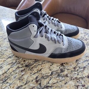Nike Court Vision Mid in the Light Smoke Grey, Black, and Gum Light Brown